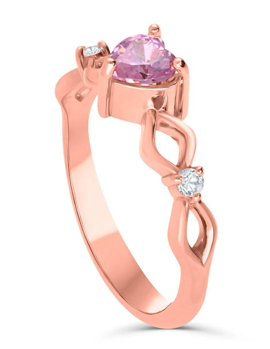 Anillo de corazón Joyerías Bizzarro 14 K de oro rosa zirconia brillante