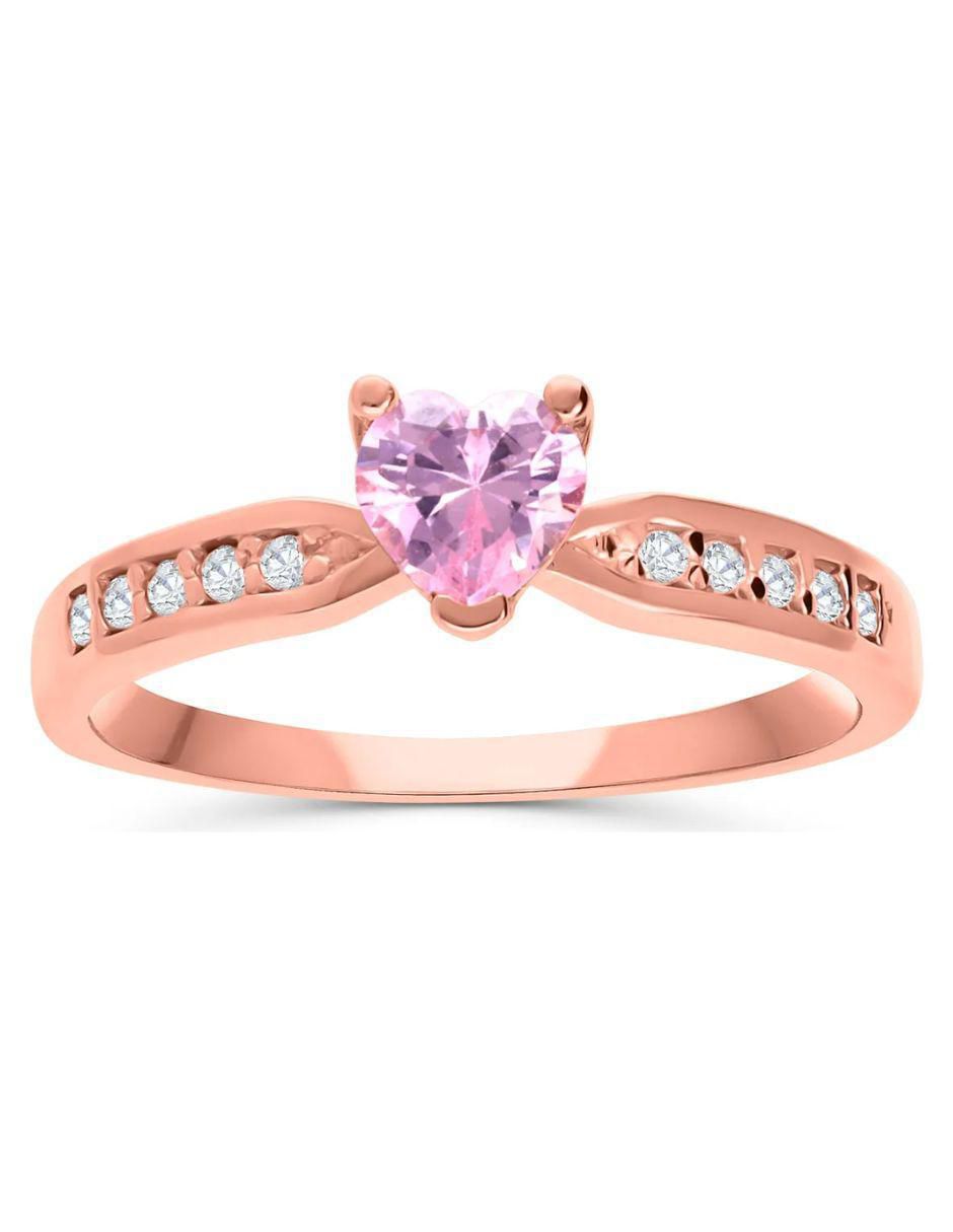 Anillo de corazón 14 k de oro rosa zirconia brillante