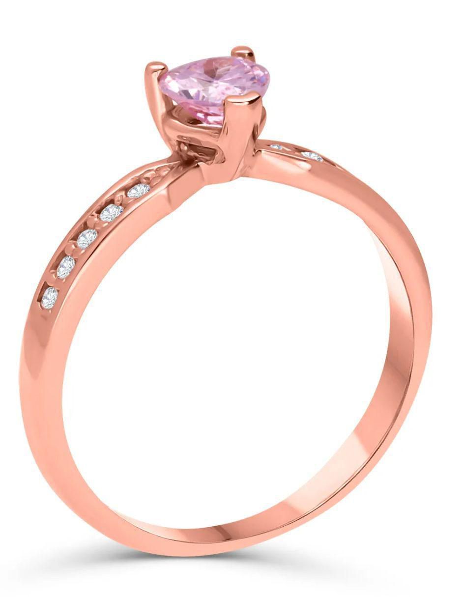 Anillo de corazón 14 k de oro rosa zirconia brillante
