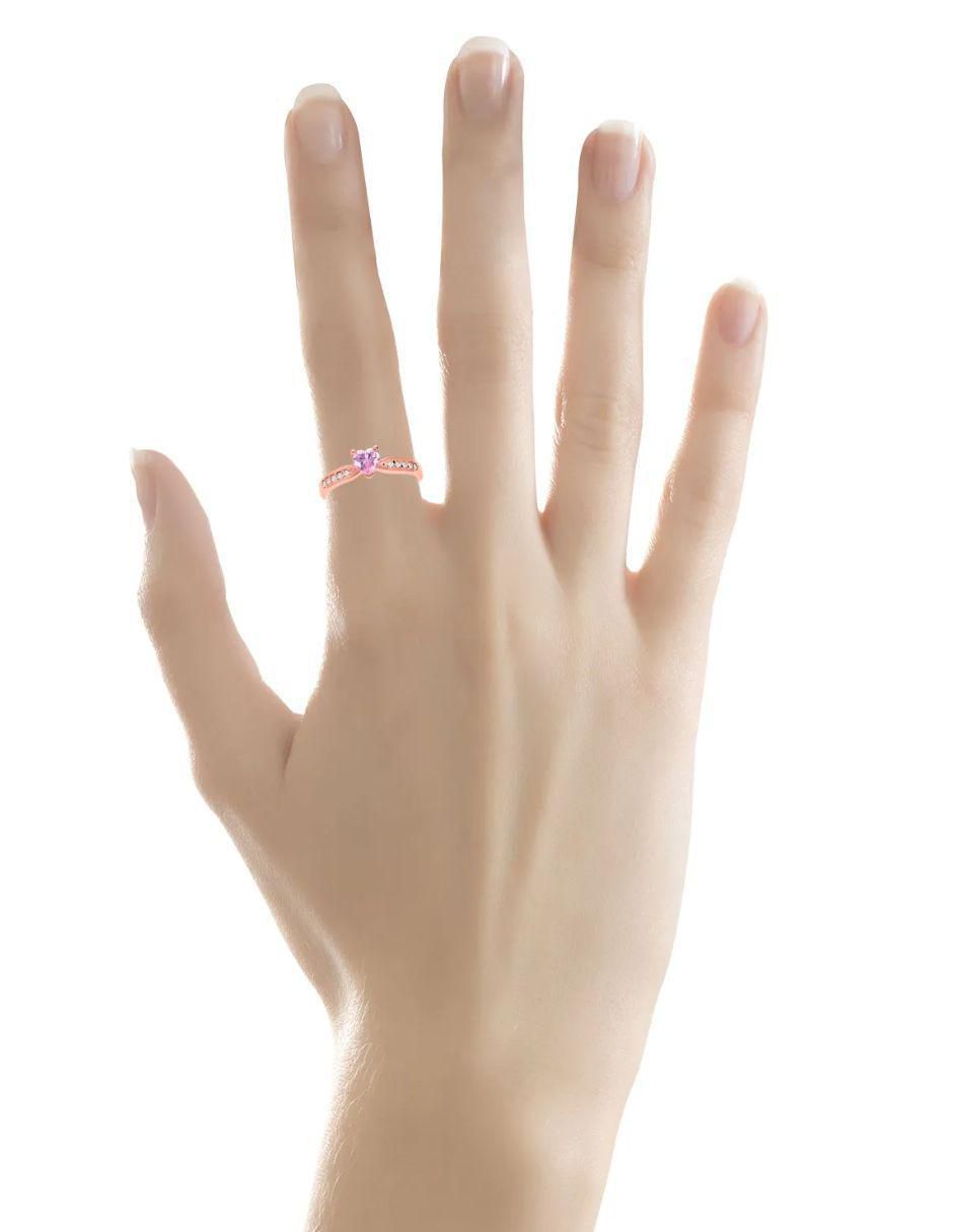 Anillo de corazón 14 k de oro rosa zirconia brillante