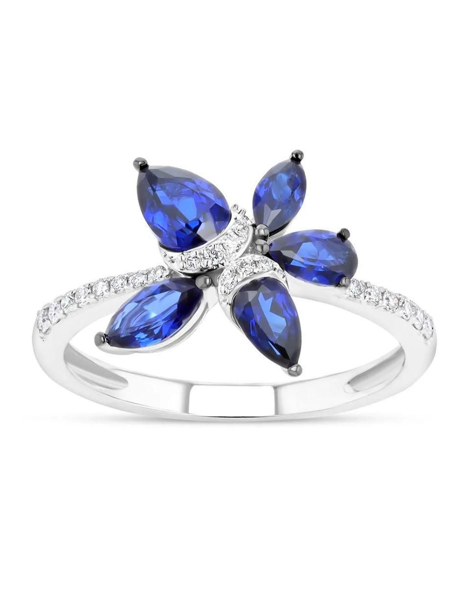 Anillo de flor 14 k de oro blanco diamante brillante