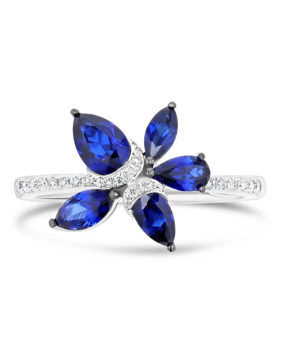 Anillo de flor 14 k de oro blanco diamante brillante