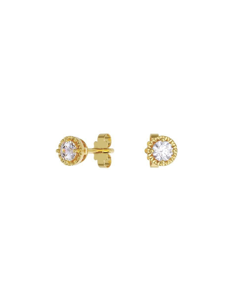 Set de aretes redondos de oro 14 K con acabado pulido zirconia Set de aretes redondos de oro 14 K con acabado pulido zirconia