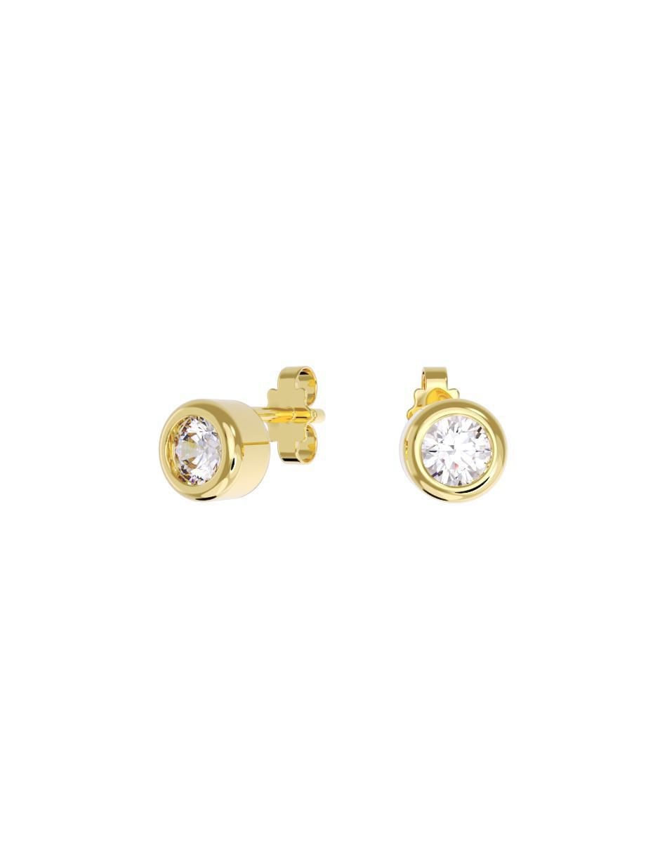 Set de aretes redondos de oro 14 K con acabado pulido zirconia Set de aretes redondos de oro 14 K con acabado pulido zirconia