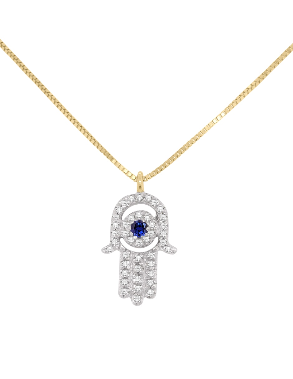 Colgante Y Dije de mano Fascinare fatima de oro amarillo 14 K zafiro y diamante