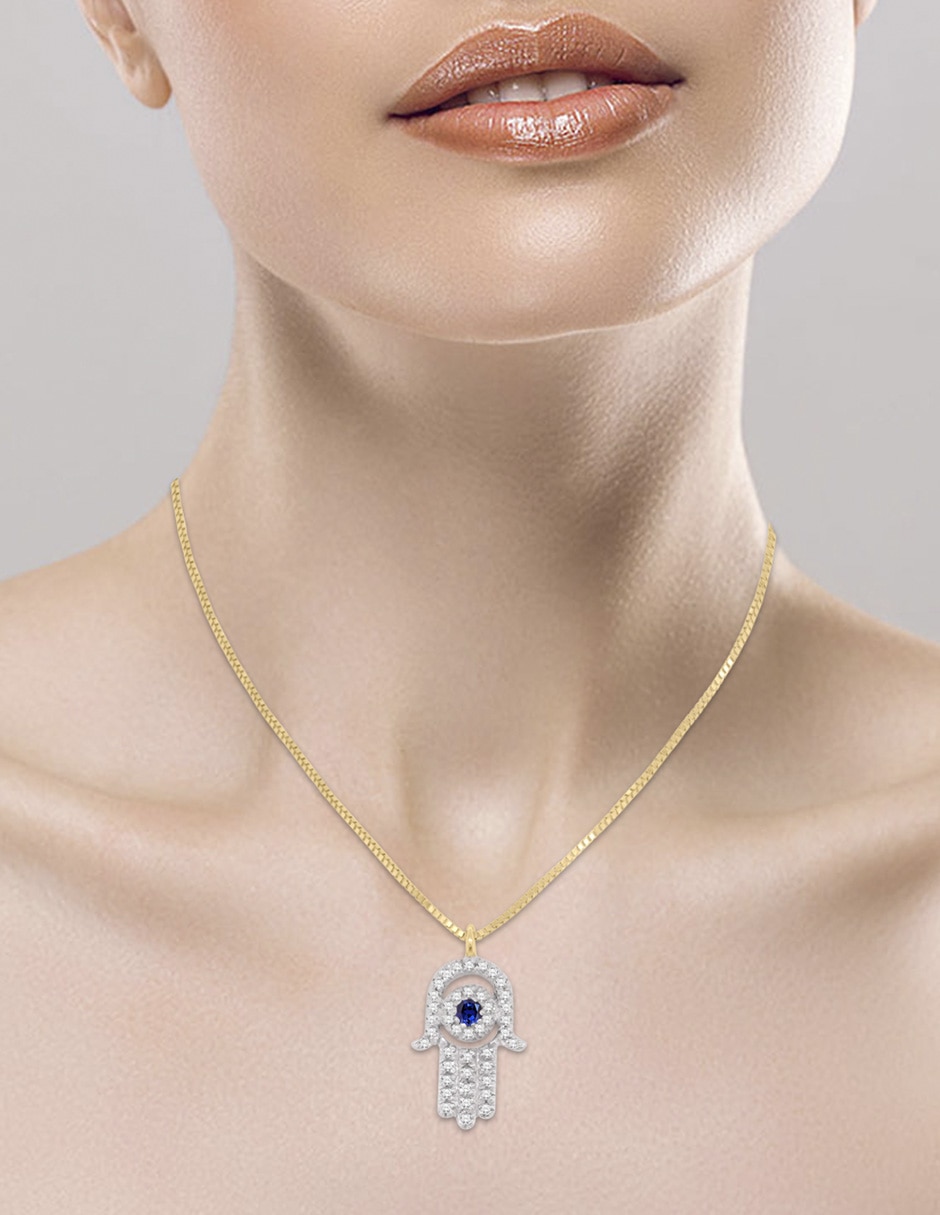 Colgante Y Dije de mano fatima de oro amarillo 14 K zafiro y diamante