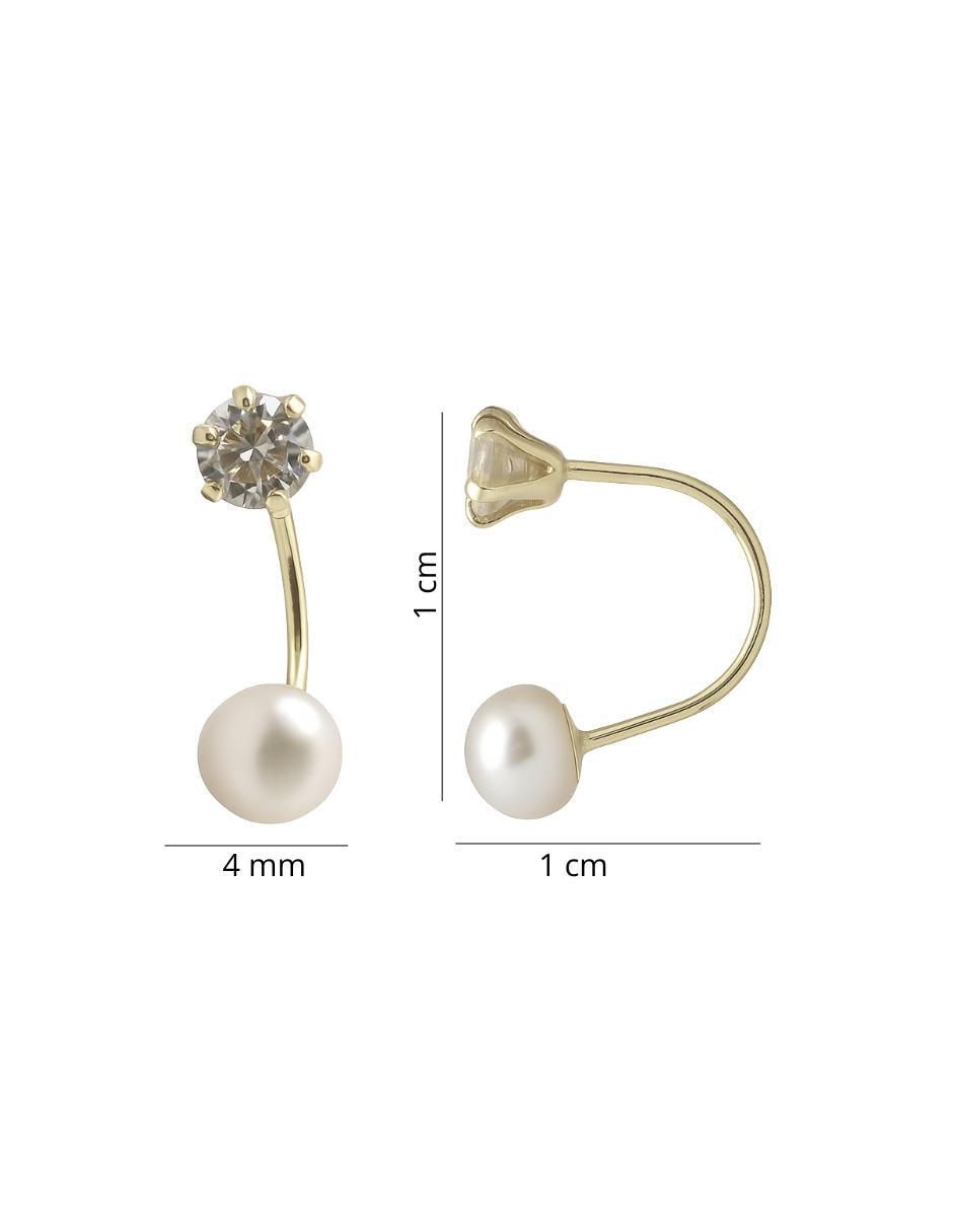 Aretes circulares de oro 10 K con acabado brillante perla 4