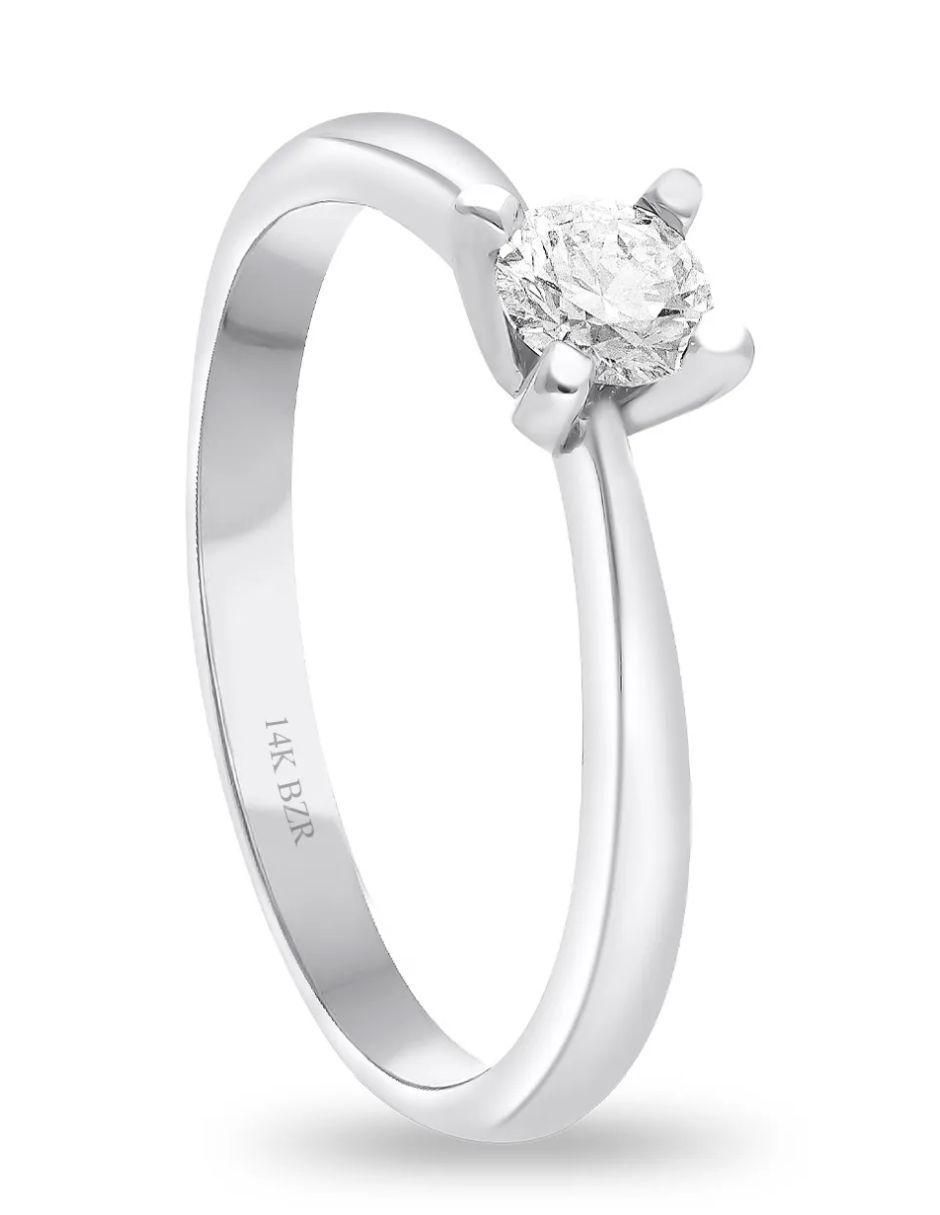 Solitario de oro blanco 14 k diamante