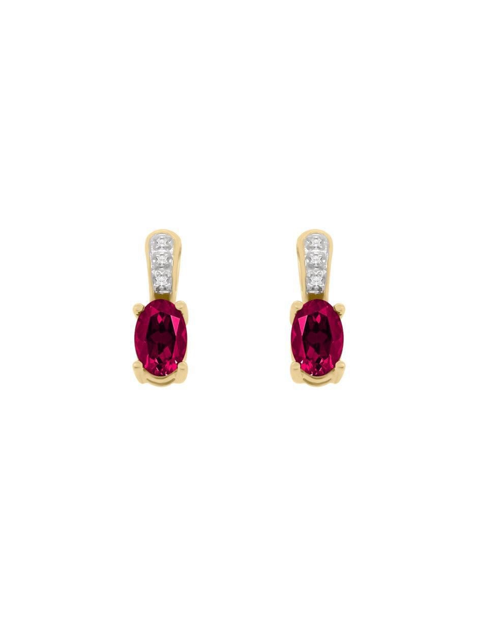 Aretes de oro 14 K con acabado brillante rubí y diamante Aretes de oro 14 K con acabado brillante rubí y diamante