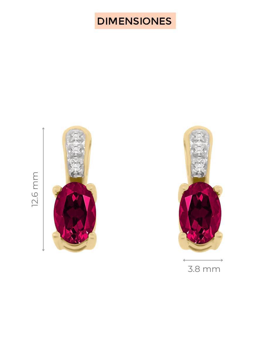 Aretes de oro 14 K con acabado brillante rubí y diamante 3