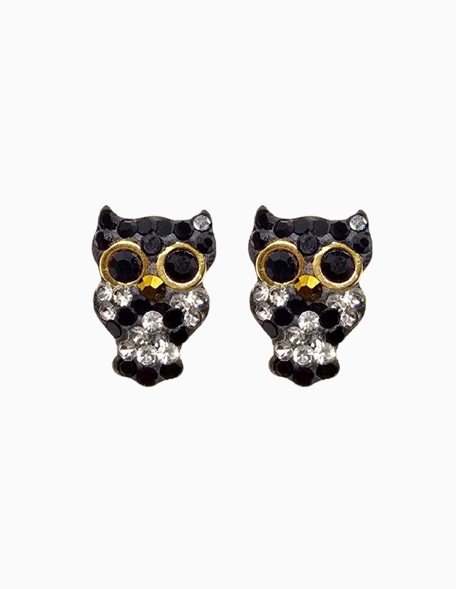 Broqueles de búho de oro 14 K con acabado pavé