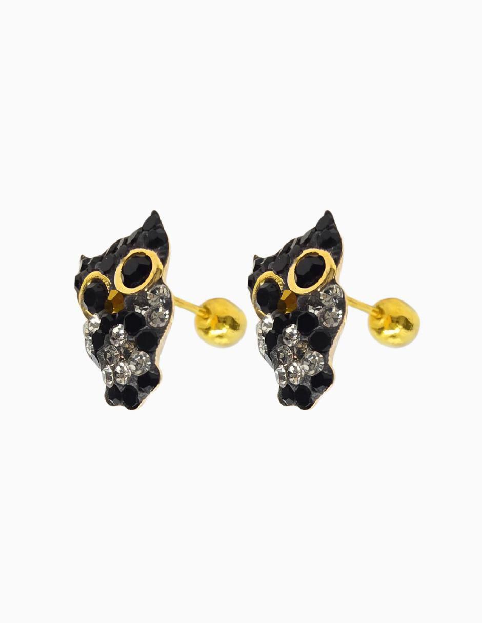 Broqueles de búho de oro 14 K con acabado pavé 2