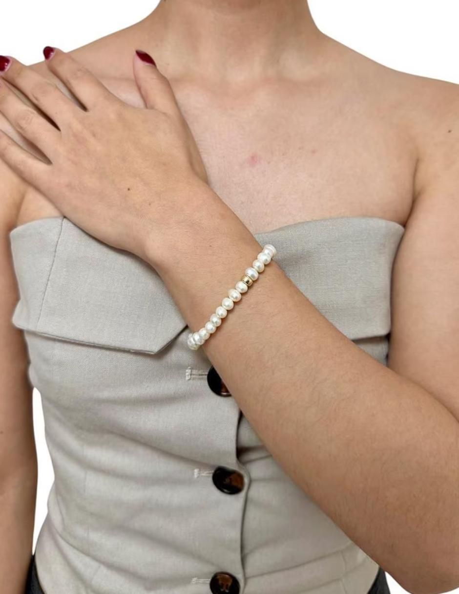 Pulsera de oro con perla 14 K acabado brillante 2