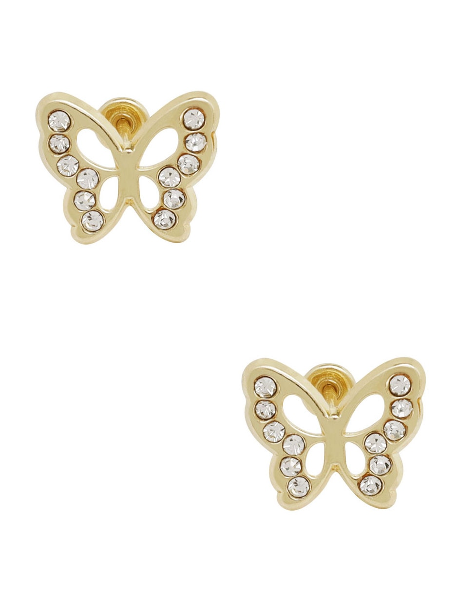 Broqueles de mariposa de oro 14 K con acabado brillante zirconia 1