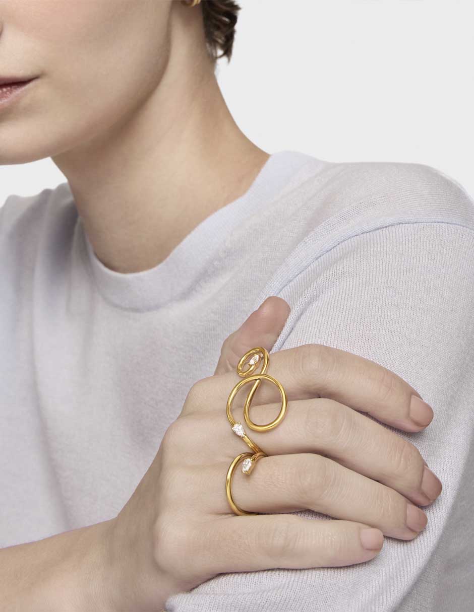 Anillo Lio Lgd de plata P 925 diamante con acabado baño de oro