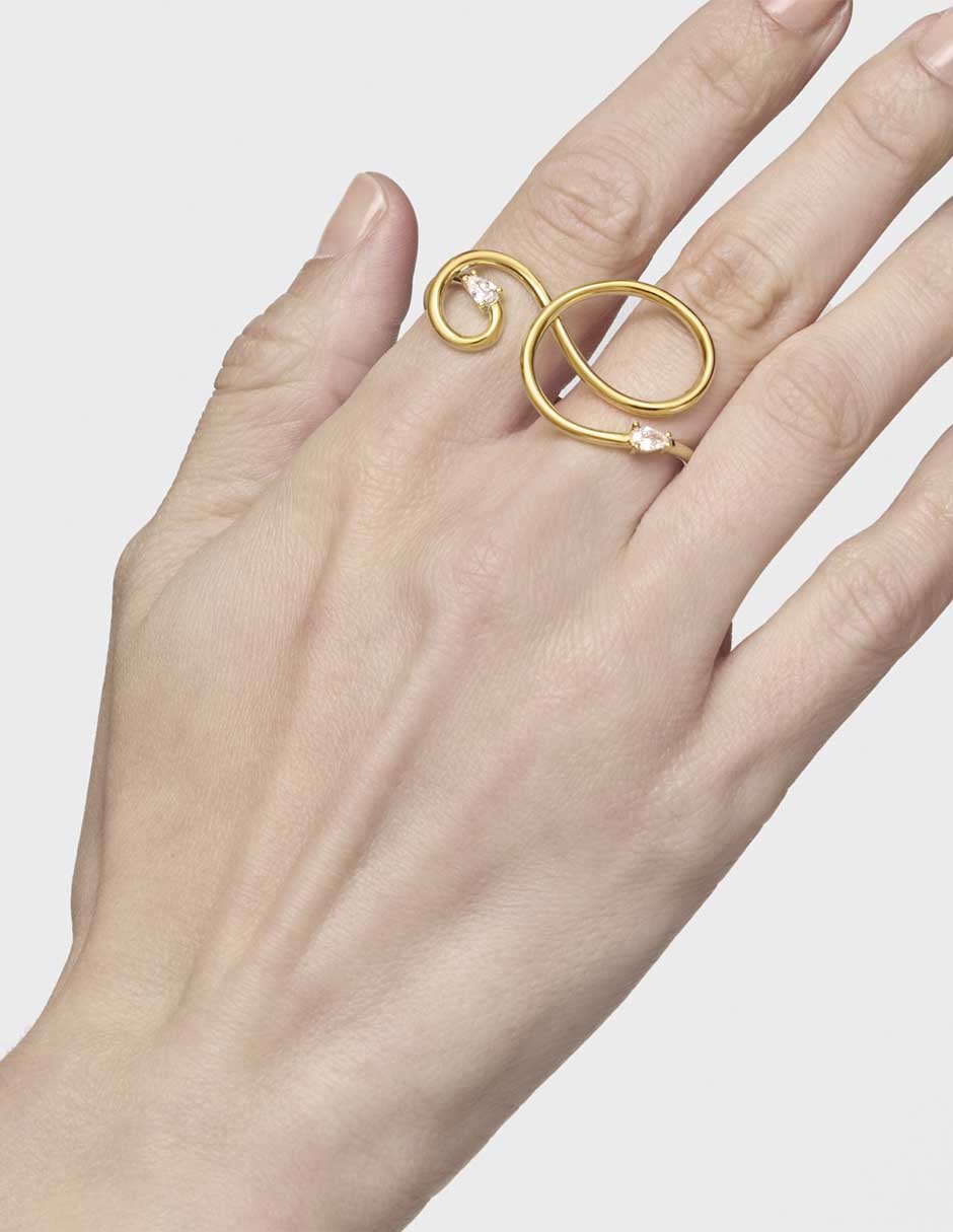 Anillo Lio Lgd de plata P 925 diamante con acabado baño de oro 6