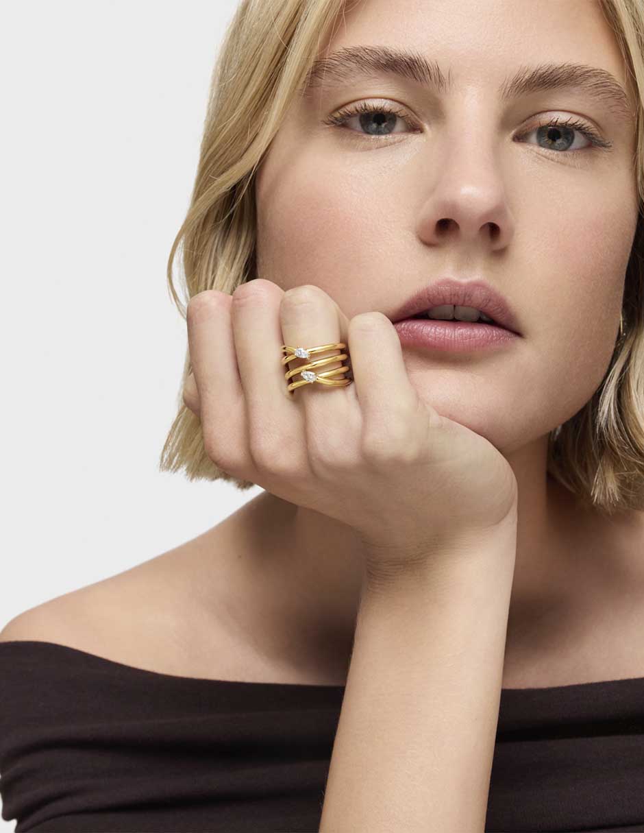 Anillo con gema Tous Lio LGD P 925 de plata diamante baño de oro