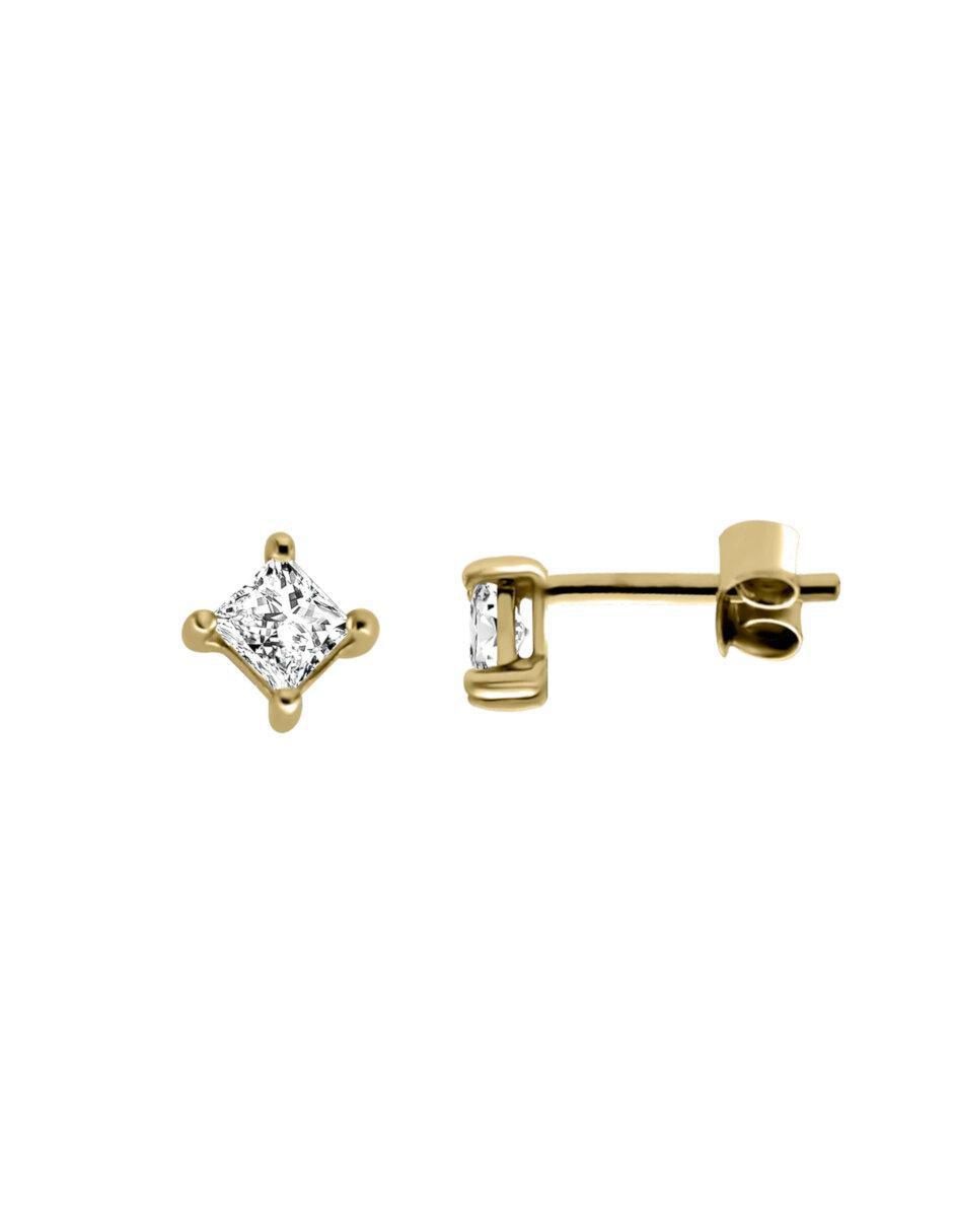 Aretes de rombo de oro 14 K con acabado brillante diamante 2
