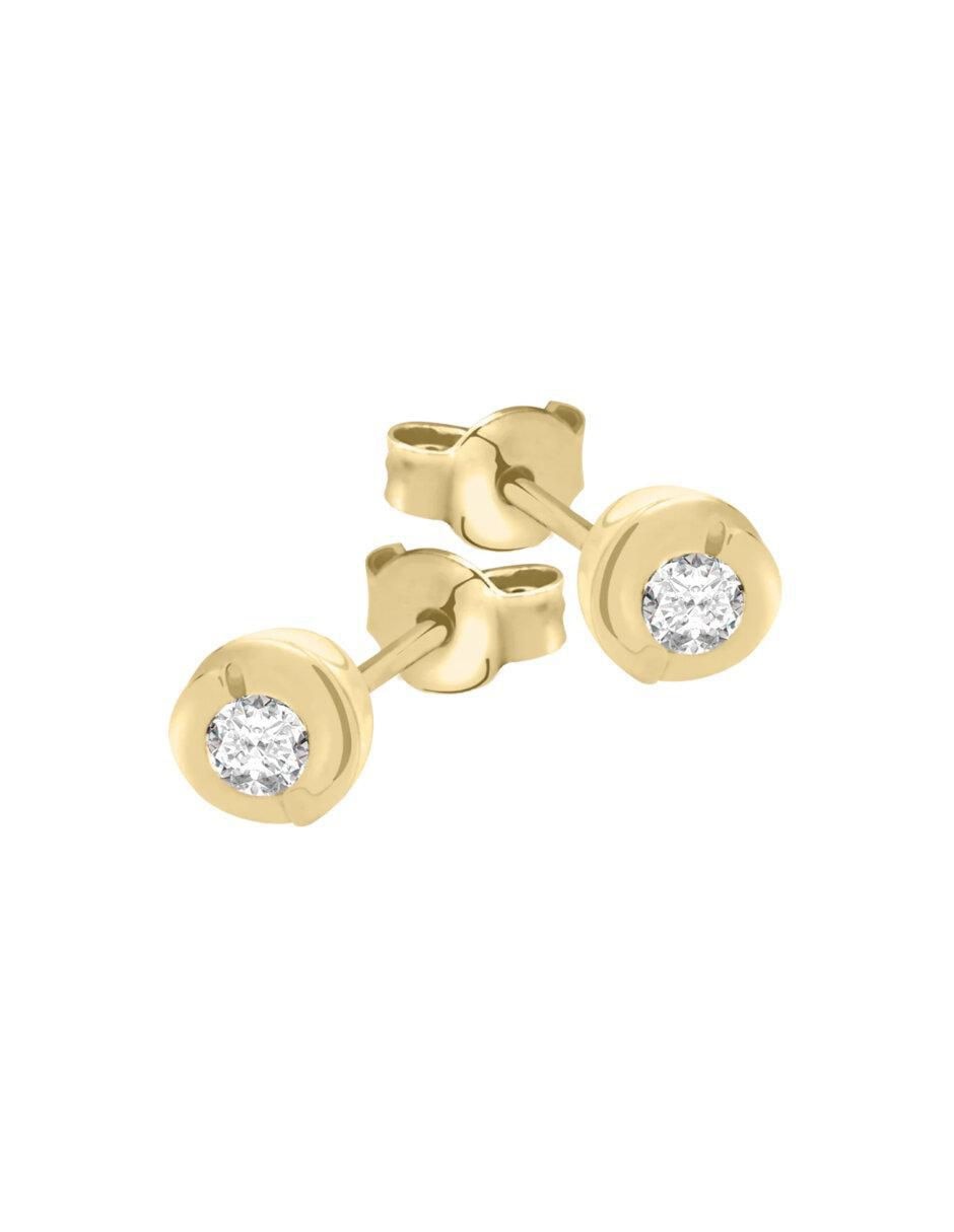 Broqueles redondos de oro 14 K con acabado brillante diamante 2