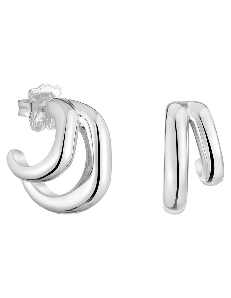 Aretes de aro de plata P 925 con acabado brillante