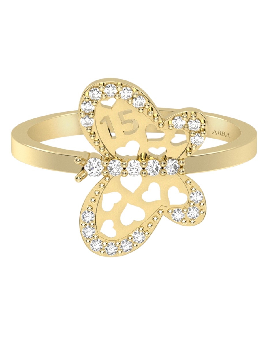 Anillo de mariposa 10 k de oro zirconia brillante Anillo de mariposa 10 k de oro zirconia brillante