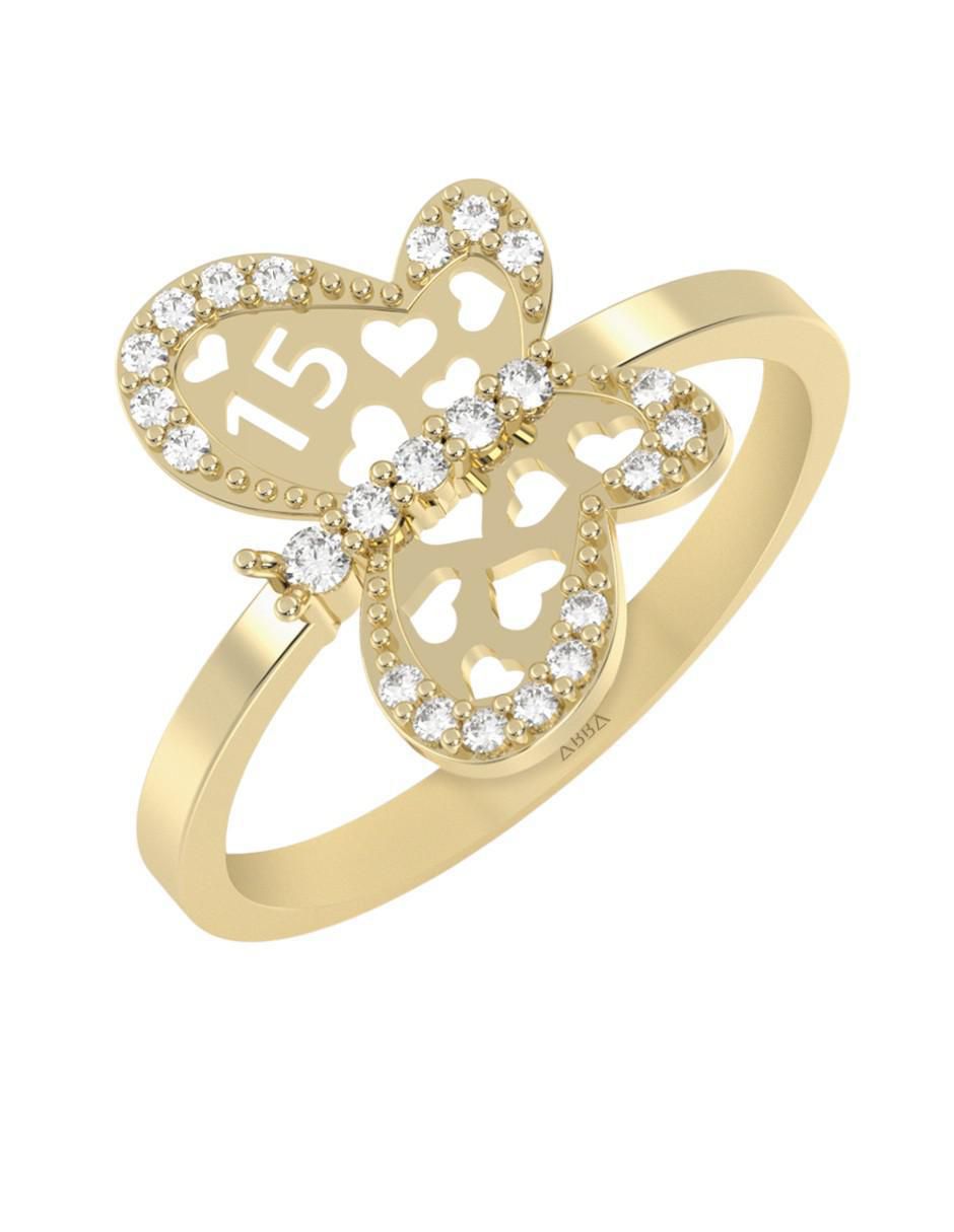 Anillo de mariposa abba joyas 10 k de oro zirconia brillante