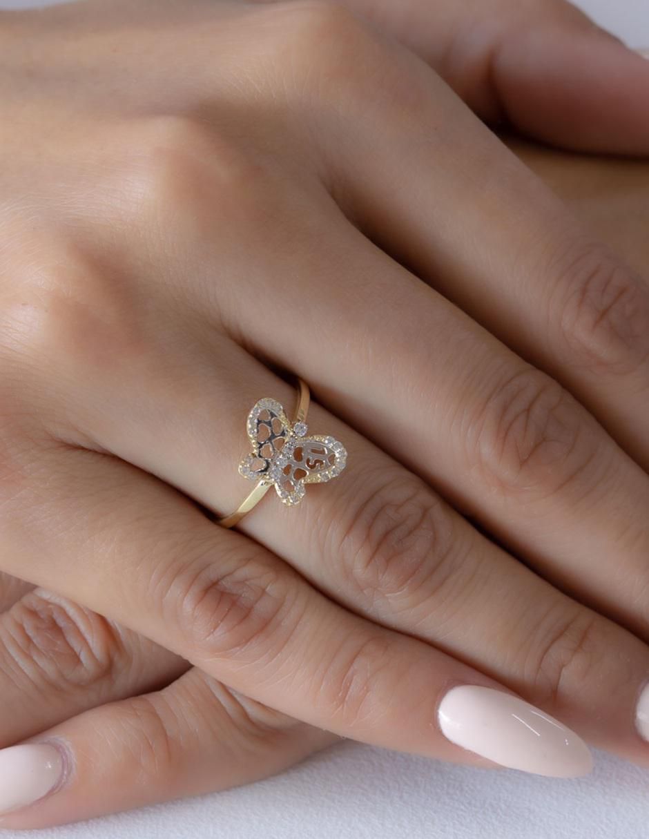 Anillo de mariposa abba joyas 10 k de oro zirconia brillante