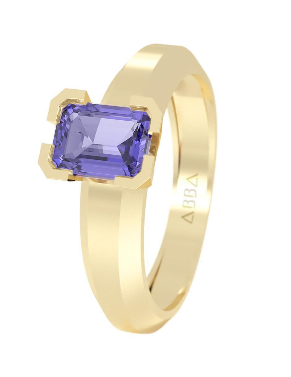 Anillo rectangular 10 k de oro zirconia brillante 6