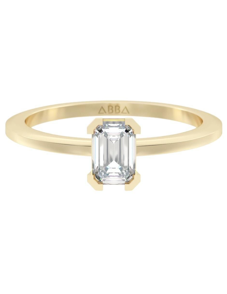 Anillo rectangular 14 k de oro zirconia brillante Anillo rectangular 14 k de oro zirconia brillante