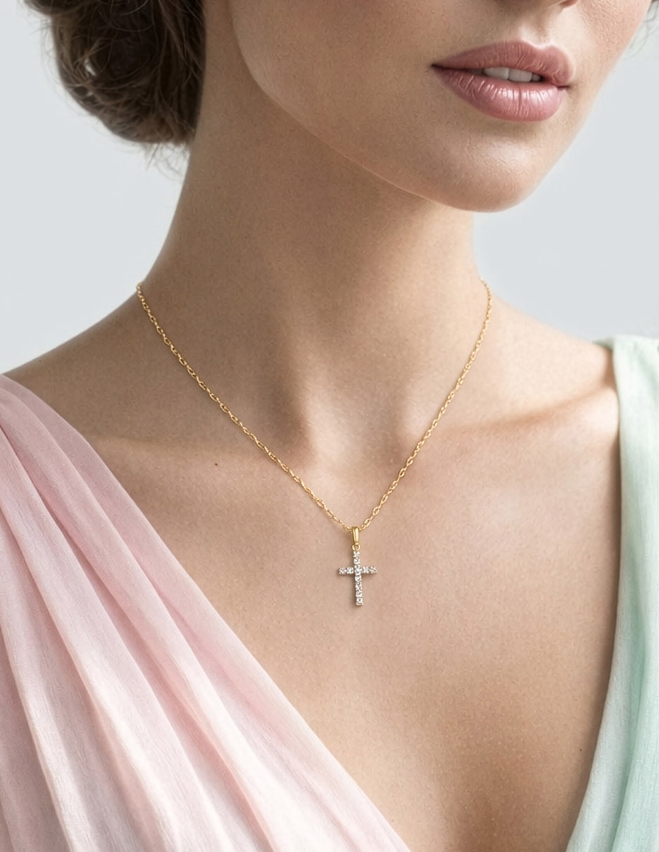 Collar de cruz de oro amarillo 14 K