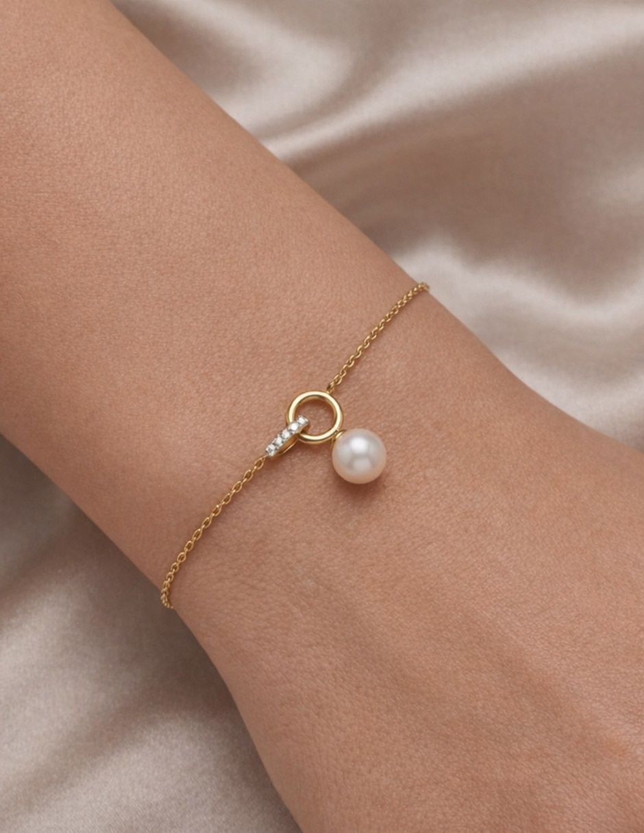 Pulsera MJJ Brilliant Inc de oro con perla 14 K acabado brillante