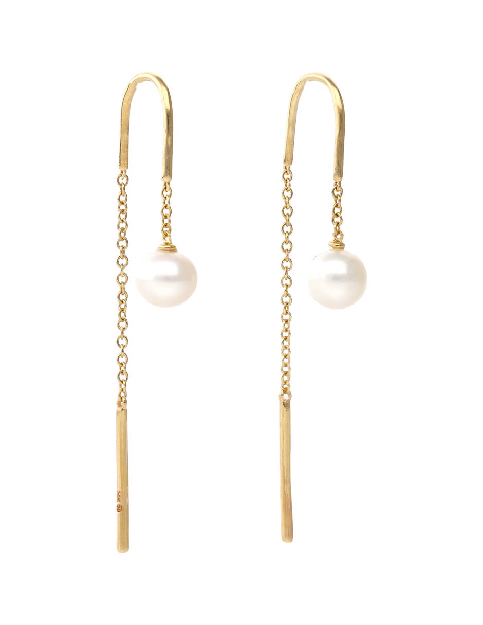 Aretes Largos De Perla Con Acabado Brillante 2