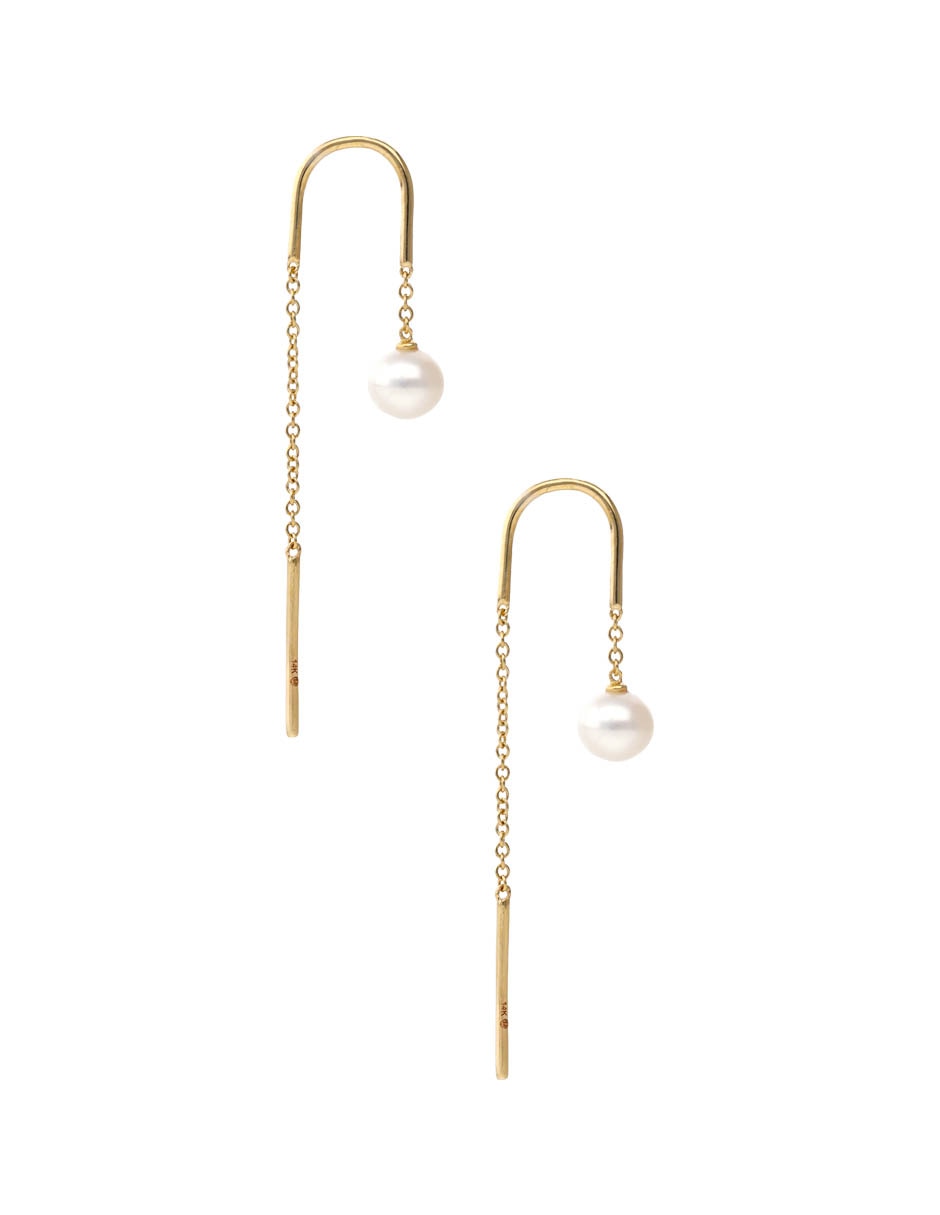 Aretes Largos De Perla Con Acabado Brillante 3