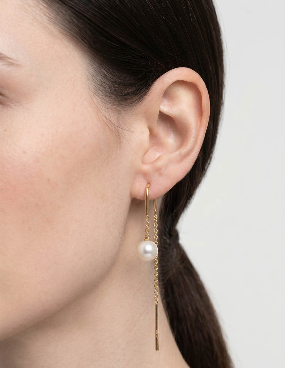 Aretes Largos De Perla Con Acabado Brillante 4