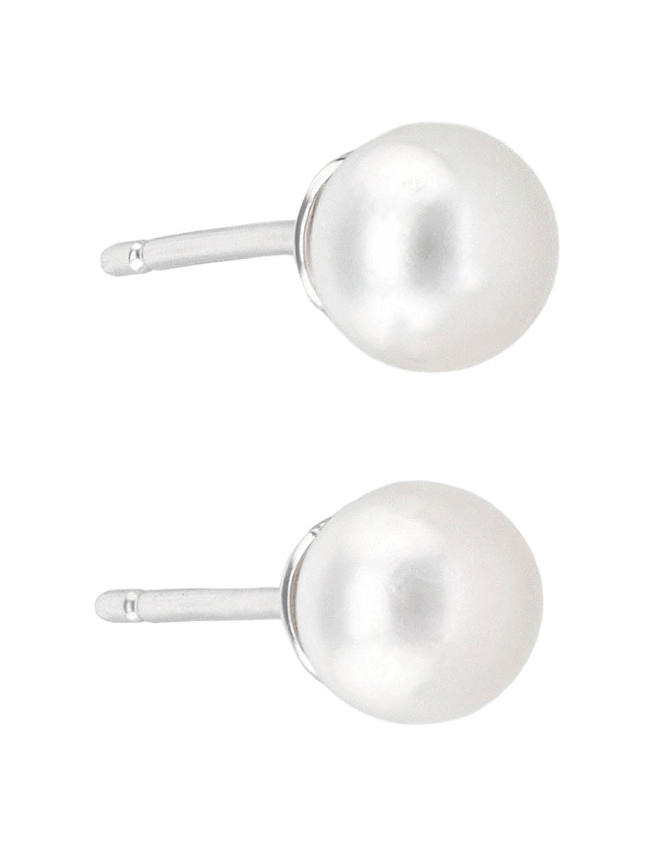 Aretes Cortos De Perla 14 K Acabado Cromado 2