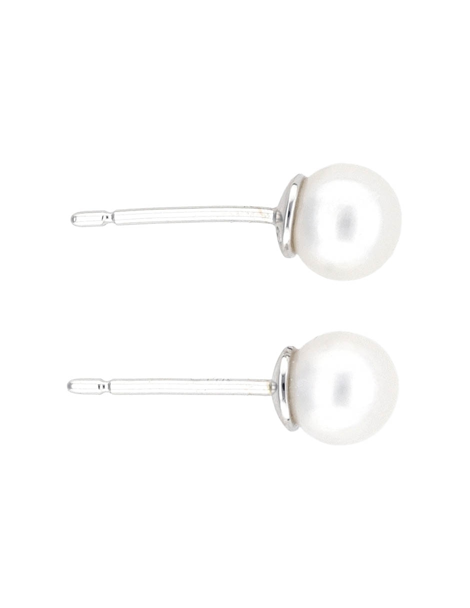 Aretes Cortos De Perla 14 K Acabado Cromado 3