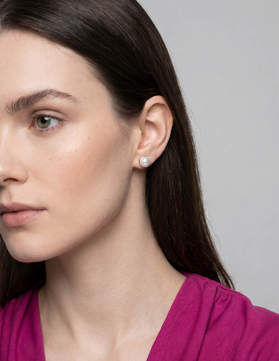 Aretes Cortos De Perla 14 K Acabado Cromado 4