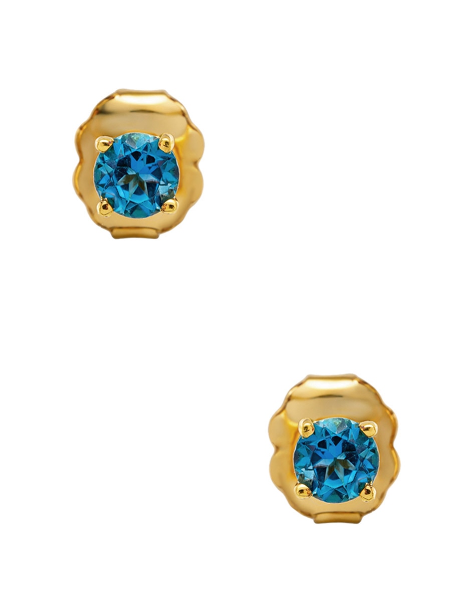 Aretes cortos Mjj Brilliant Inc de oro 14 K con acabado brillante Topacio Azul Londondres