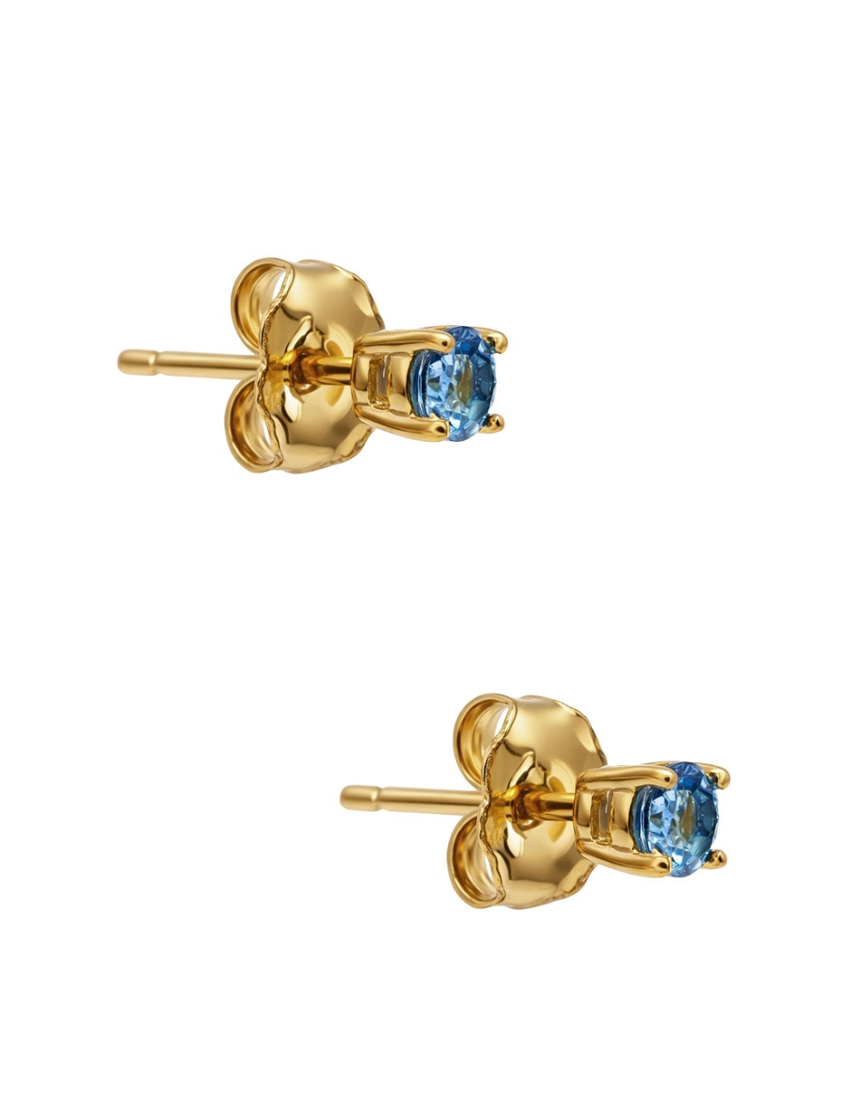 Aretes cortos Mjj Brilliant Inc de oro 14 K con acabado brillante Topacio Azul Londondres