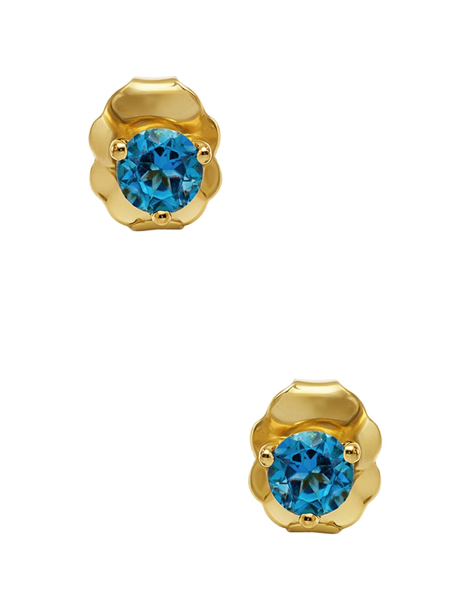 Aretes cortos Mjj Brilliant Inc de oro 14 K con acabado brillante topacio
