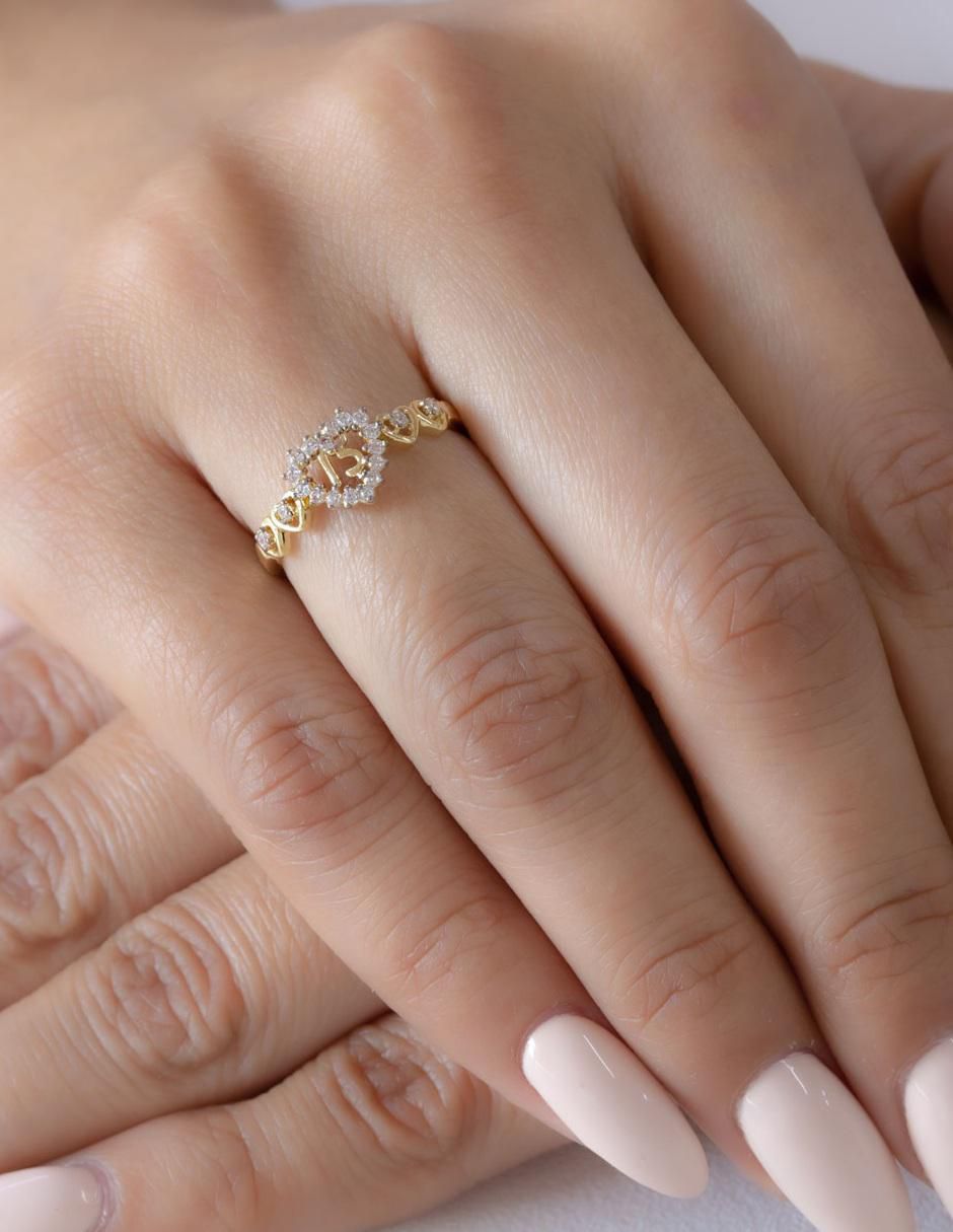 Anillo de corazón 10 k de oro zirconia brillante 3