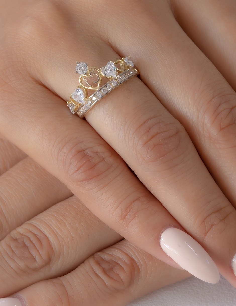 Anillo de corona abba joyas 10 k de oro zirconia brillante