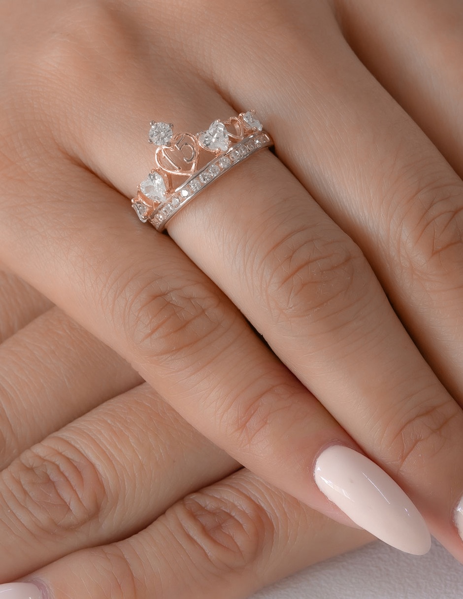 Anillo de corona 10 K de oro zirconia brillante 2