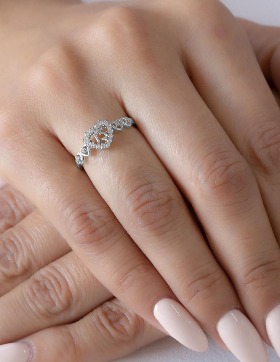 Anillo de corazón 10 k de oro zirconia brillante 3