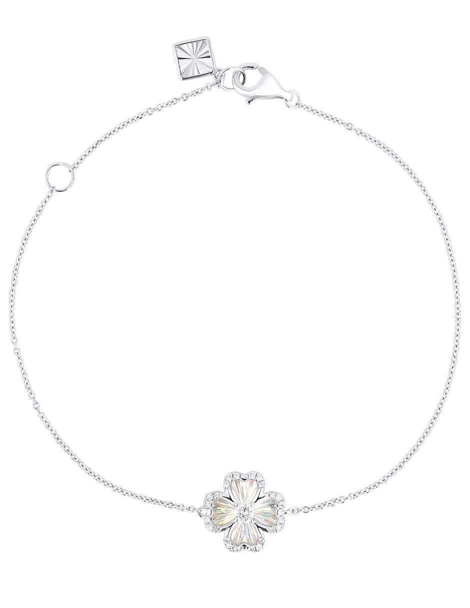 Pulsera de oro blanco con diamante 14 k con acabado brillante Pulsera de oro blanco con diamante 14 k con acabado brillante