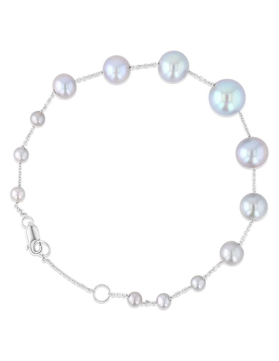 Pulsera de oro blanco con perla 14 k con acabado brillante 3