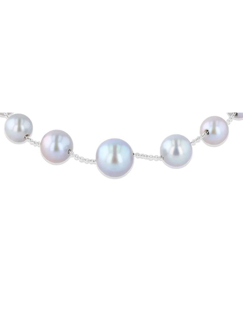 Pulsera de oro blanco con perla 14 k con acabado brillante 2