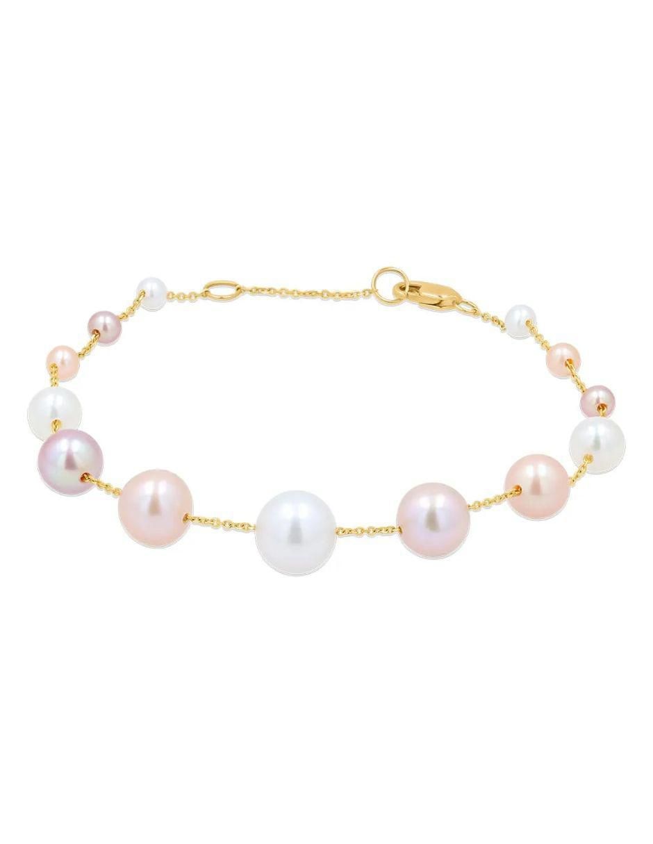 Pulsera de oro amarillo con perla 14 K acabado brillante Pulsera de oro amarillo con perla 14 K acabado brillante