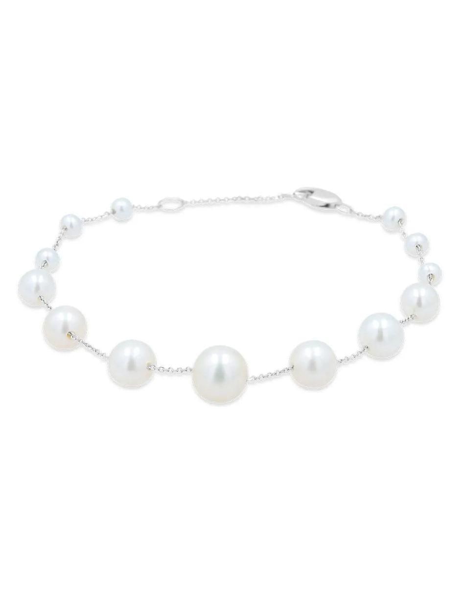 Pulsera de oro blanco con perla 14 K acabado brillante