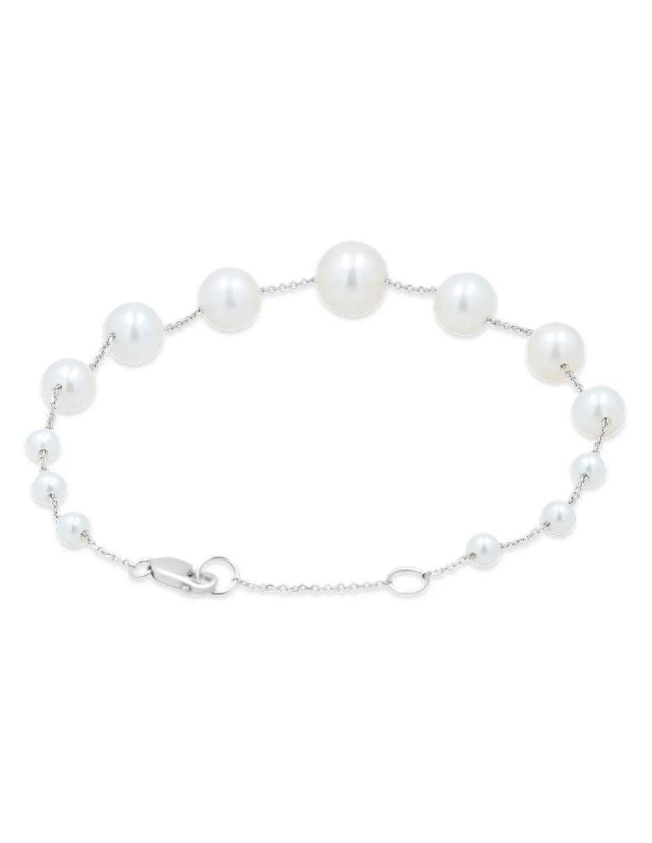 Pulsera de oro blanco con perla 14 K acabado brillante 2